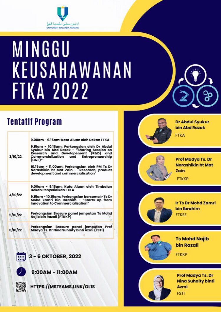 Minggu Keusahawanan FTKA 2022 bermula 3 hingga 6 Oktober 2022